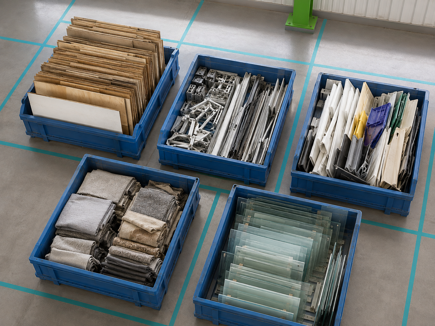 Wizualizacja uporządkowanych frakcji materiałowych po sortowaniu